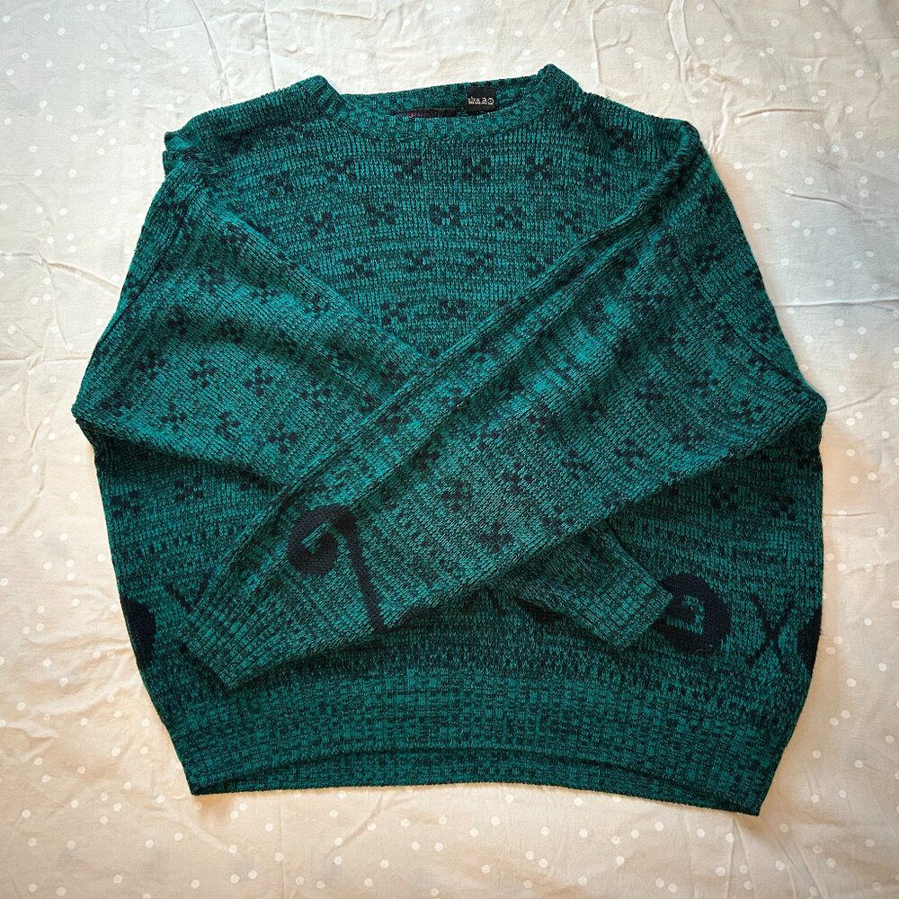 90's Vintage Green Pattern Sweater